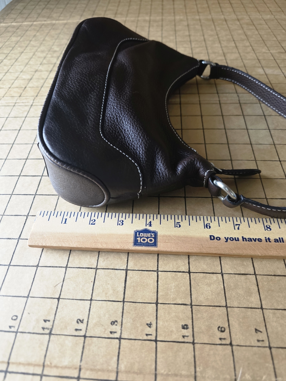 Vintage Wilsons Leather Y2K Brown Pebbled Mini Baguette Shoulder Bag O-Ring - Picture 5 of 16